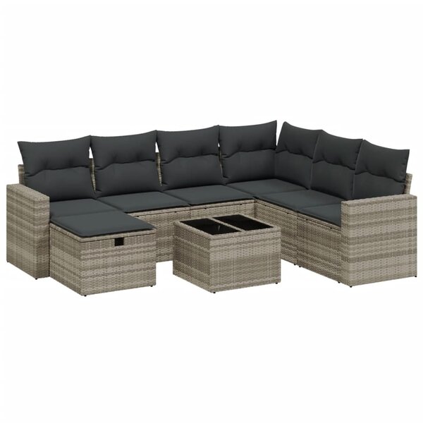 vidaXL Salon de jardin 8 Pièces avec coussins gris clair résine tressée