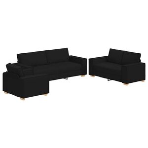 vidaXL Ensemble de Canapés 3 Pièces Noir 220 x 78 x 84 cm tissu