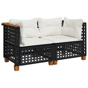 vidaXL Canapés d'angle de jardin et coussins 2 Pièces noir résine tressée