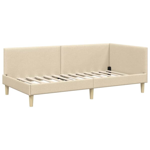 vidaXL Cadre de lit d'angle Autre avec tête de lit Crème 90 x 190 cm