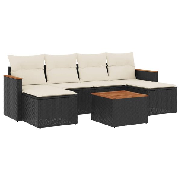 vidaXL Salon de jardin 7 Pièces avec coussins noir résine tressée