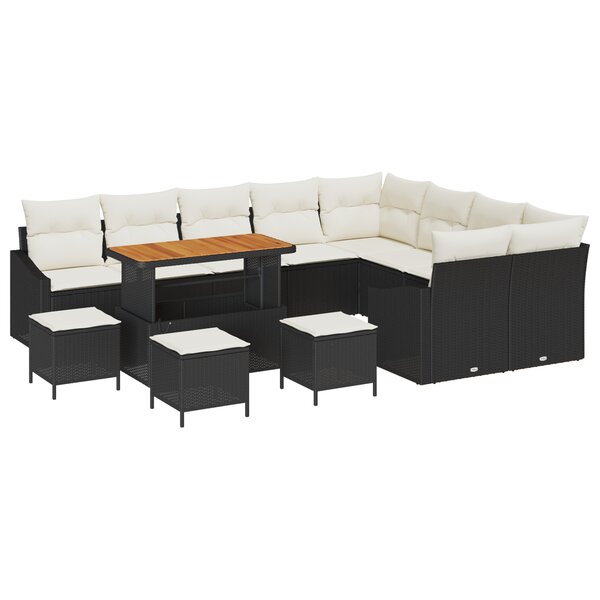 Ensemble de Canapé de Jardin vidaXL 13 pièces avec Coussins Noir Poly Rattan Acacia
