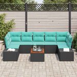 vidaXL Ensemble de canapé de jardin 8 Pièces Noir et turquoise polyrotin