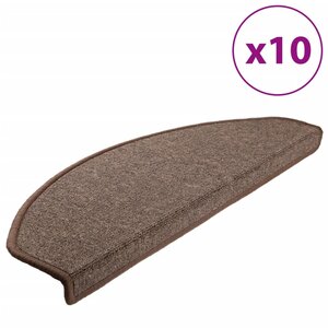 vidaXL Tapis d'escalier 10 pièces 65 x 24 x 4 cm Marron café Demi-rond Grand