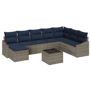 vidaXL Ensemble de canapé de jardin 8 Pièces Gris et marine polyrotin