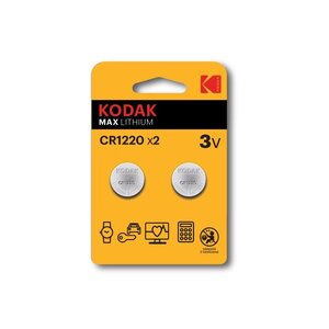 Blister de 2 Piles Boutons MAX Lithium CR1220 3V KODAK