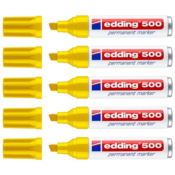 Marqueur Permanent 500 Corps Alu Jaune Pointe Large Biseautée 2-7 mm x 5 EDDING