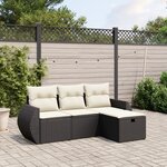 vidaXL Salon de jardin 4 Pièces avec coussins noir résine tressée