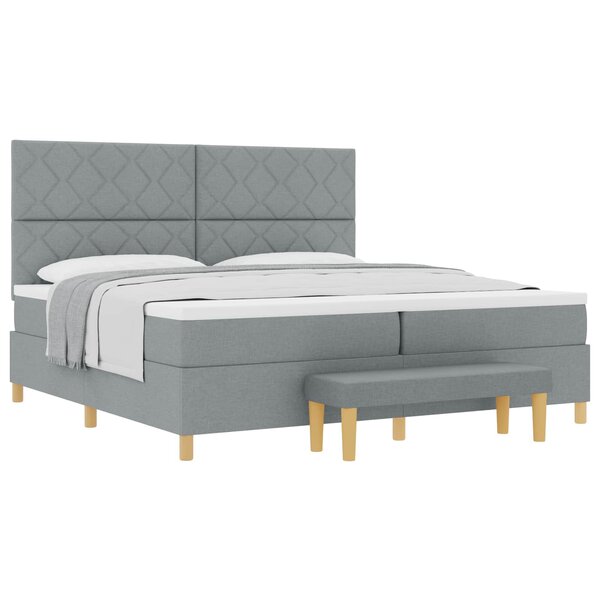 vidaXL Lit à ressorts avec coussin Gris clair 200 x 200 cm tissu