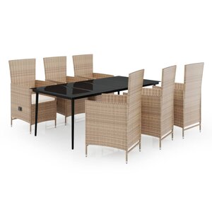 vidaXL Ensemble à manger de jardin avec coussins 7 Pièces Beige