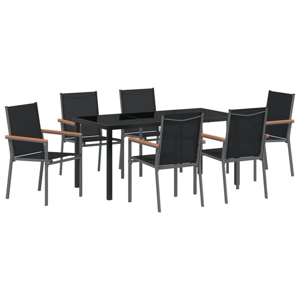 vidaXL Ensemble de salle à manger de jardin 7 pièces en textilène noir et acier