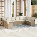 vidaXL Ensemble de canapé de jardin avec coussin 10 Pièces Beige  Crème