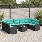 vidaXL Ensemble de canapé de jardin 10 Pièces Noir et turquoise polyrotin