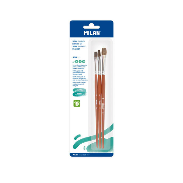 Blister 3 pinceaux plats série 121 nº 6  8 et 10