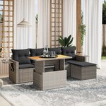 vidaXL Salon de jardin 6 Pièces avec coussins gris résine tressée