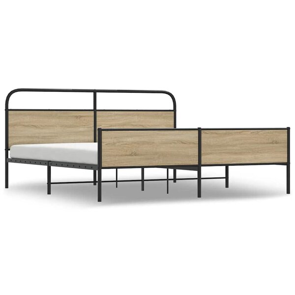 vidaXL Cadre de lit en métal sans matelas chêne fumé 200x200 cm