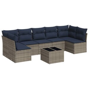 vidaXL Salon de jardin 8 Pièces avec coussins gris résine tressée