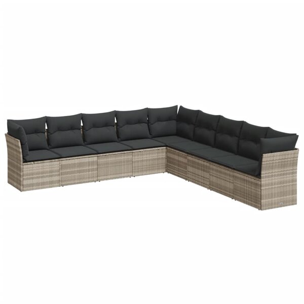 vidaXL Salon de jardin 9 Pièces avec coussins gris clair résine tressée