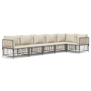 vidaXL Salon de jardin 6 Pièces avec coussins anthracite résine tressée