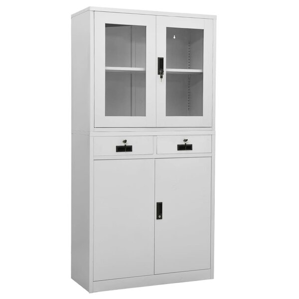 vidaXL Armoire de bureau Gris clair 90x40x180 cm Acier et verre trempé