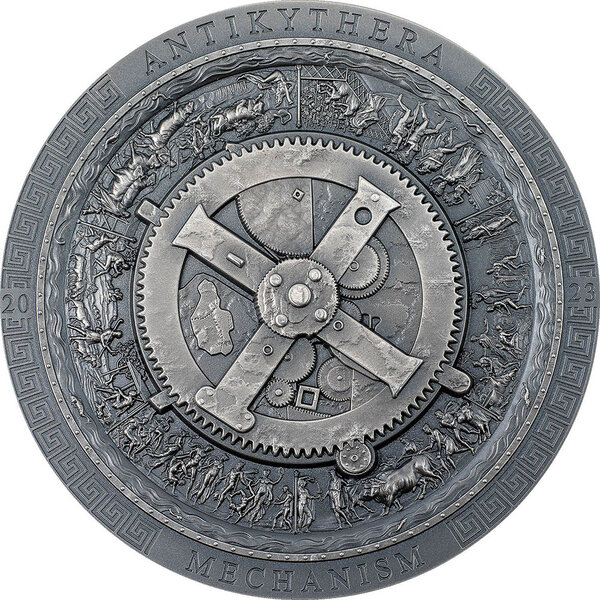 Monnaie ANTIKYTHERA MECHANISM Antiqued Archeology Symbolism 3 Oz Argent 20$ Cook Islands 2023