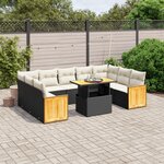 vidaXL Salon de jardin 10 Pièces avec coussins noir résine tressée