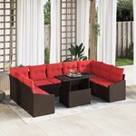 vidaXL Ensemble de Canapés 10 Pièces Marron et rouge polyrotin