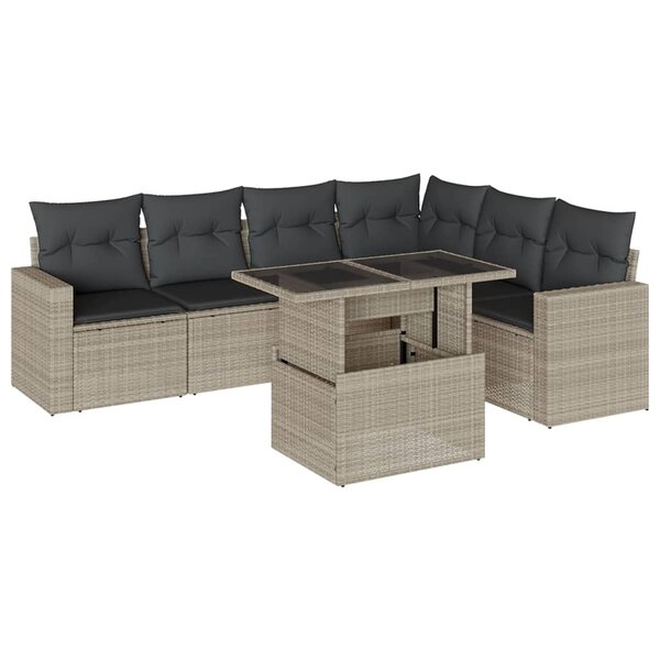 vidaXL Salon de jardin avec coussins 7 Pièces gris clair résine tressée