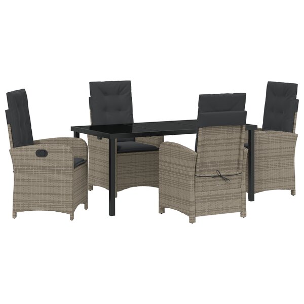 vidaXL Ensemble de Salle à Manger de Jardin 5 Pièces avec Coussins Gris en Rattan Synthétique