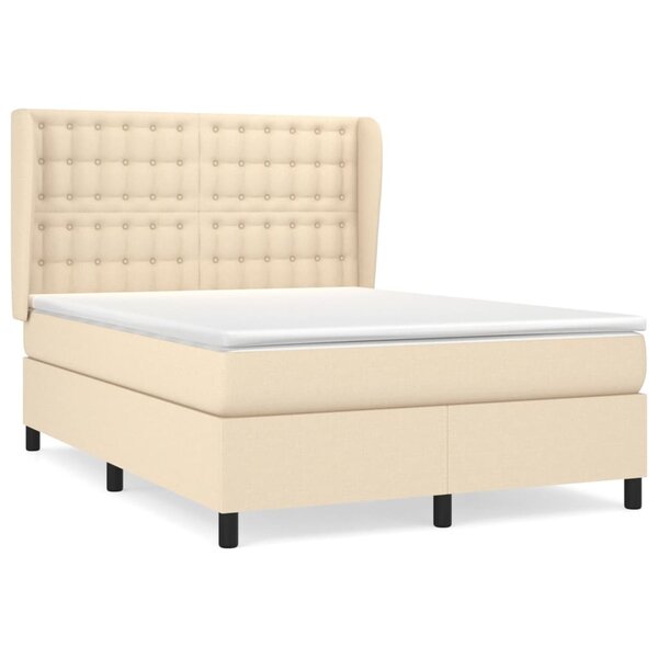 vidaXL Sommier à lattes de lit avec matelas Crème 140x190 cm Tissu