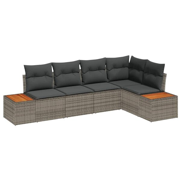 vidaXL Ensemble de canapé de jardin avec coussin 5 Pièces Gris Poly rotin