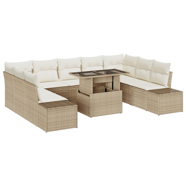 vidaXL Ensemble de canapé de jardin de 10 pièces avec coussins beige en poly rotin