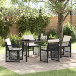 Ensemble de Salle à Manger de Jardin 5 Pièces avec Coussins Noir Poly Rattan