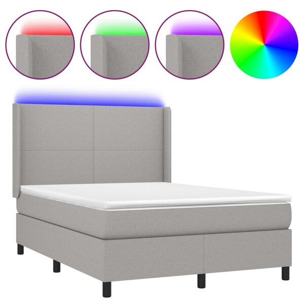 vidaXL Sommier à lattes de lit et matelas et LED Gris clair 140x190 cm