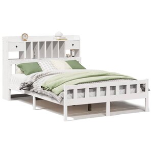 vidaXL Lit bibliothèque sans matelas blanc 160x200 cm bois pin massif