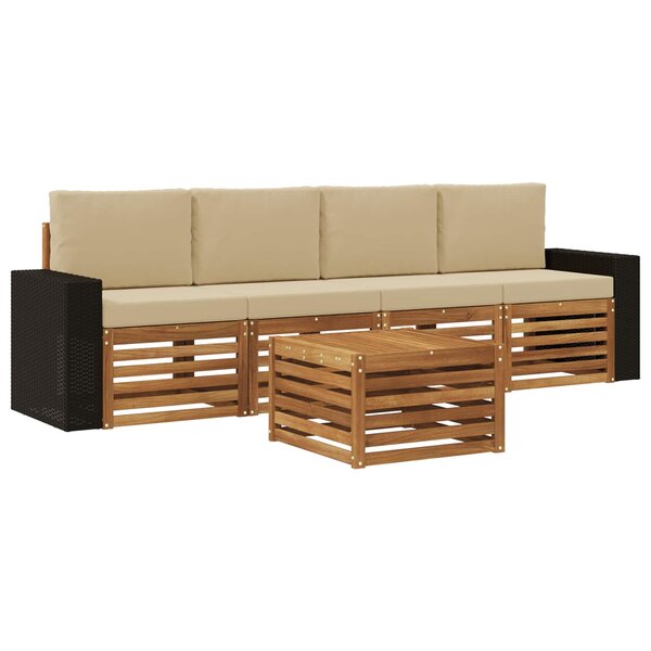 vidaXL Ensemble de canapés d'extérieur 5 pc Naturel et Beige