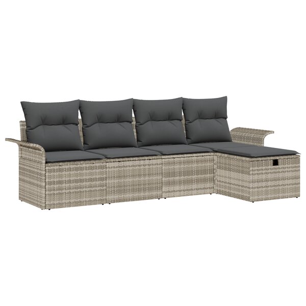 Ensemble canapé jardin vidaXL 5 pièces avec coussins Gris clair Poly Rotin