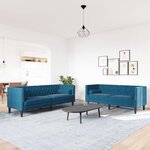 vidaXL Ensemble de canapé Chesterfield et traversins 2Pièces bleu velours