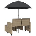 vidaXL Canapé de jardin 2 places avec parasol et tabourets beige rotin