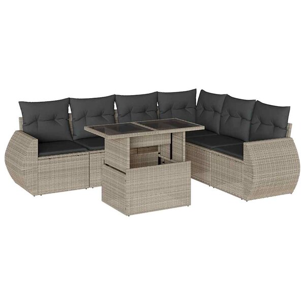 vidaXL Salon de jardin avec coussins 7 Pièces gris clair résine tressée