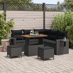 Ensemble de canapés de jardin de 8 pièces avec coussins en rattan noir poly acacia