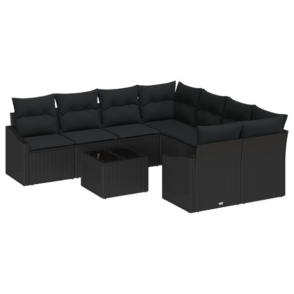 vidaXL Ensemble de canapé de jardin 9 pièces avec coussins en poly rotin noir