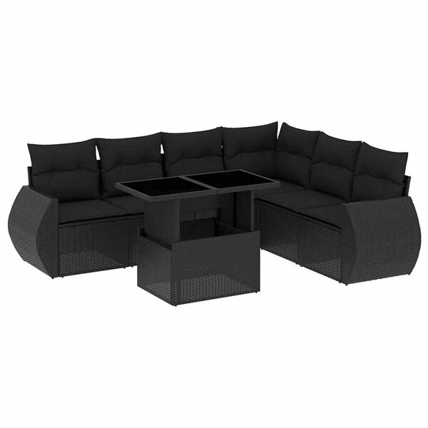 vidaXL Salon de jardin 7 Pièces avec coussins noir résine tressée