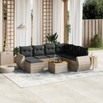 vidaXL Salon de jardin 8 Pièces avec coussins gris résine tressée