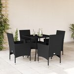 vidaXL Ensemble à manger de jardin et coussins 5 Pièces noir rotin verre