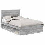 vidaXL Cadre de lit avec tiroir Gris Sonoma 135 x 190 cm Pin massif