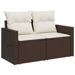 vidaXL Canapé de jardin avec coussins 2 places marron résine tressée