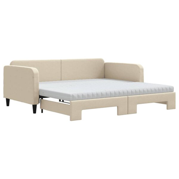 vidaXL Lit de jour avec gigogne et matelas crème 100x200 cm tissu