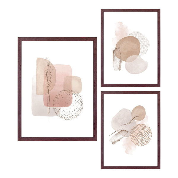 3 Cadres en bois MDF et verre marron foncé