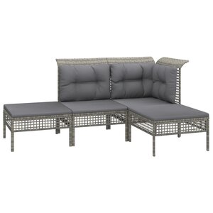 Salon de jardin meuble d'extérieur ensemble de mobilier 4 pièces avec coussins gris résine tressée 02_0016144